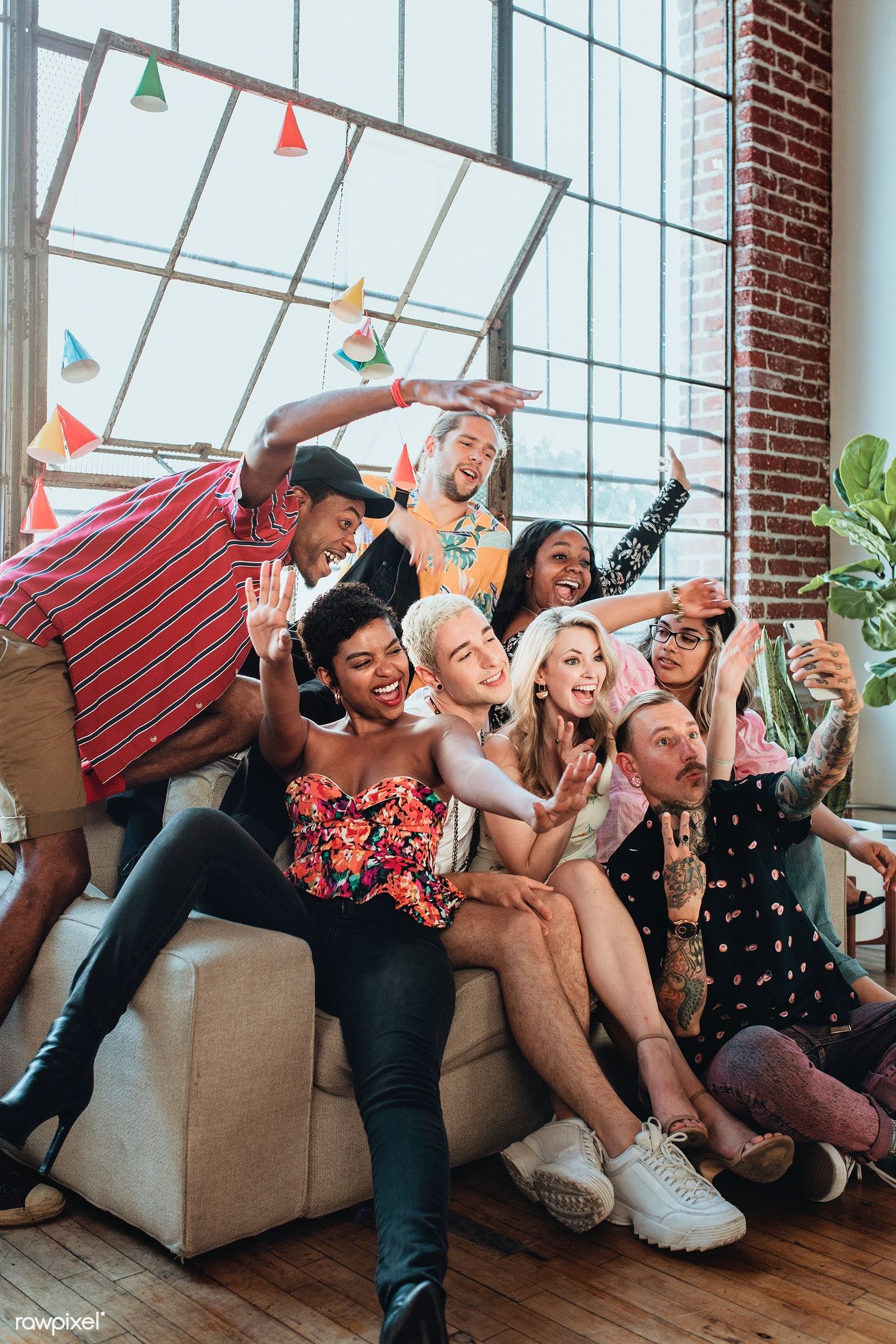 Download premium image of Diverse group of friends taking a selfie at a